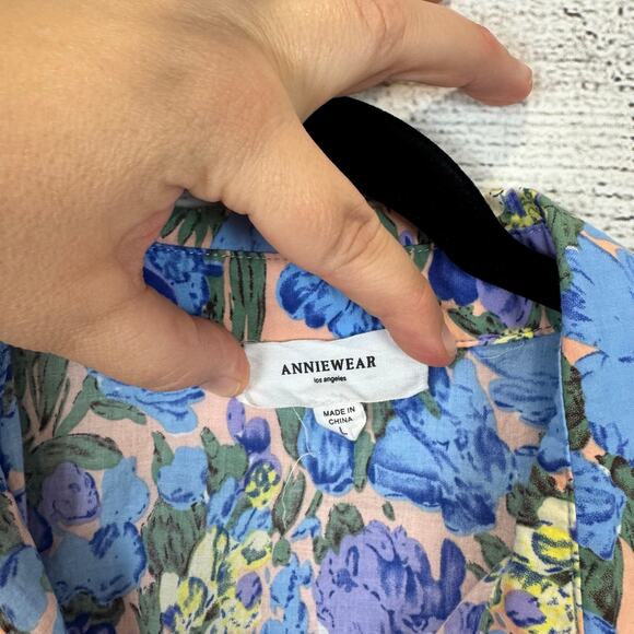 Anniewear Women's Blue & Purple Floral Button Up Mini Dress Size Large - Picture 3 of 8